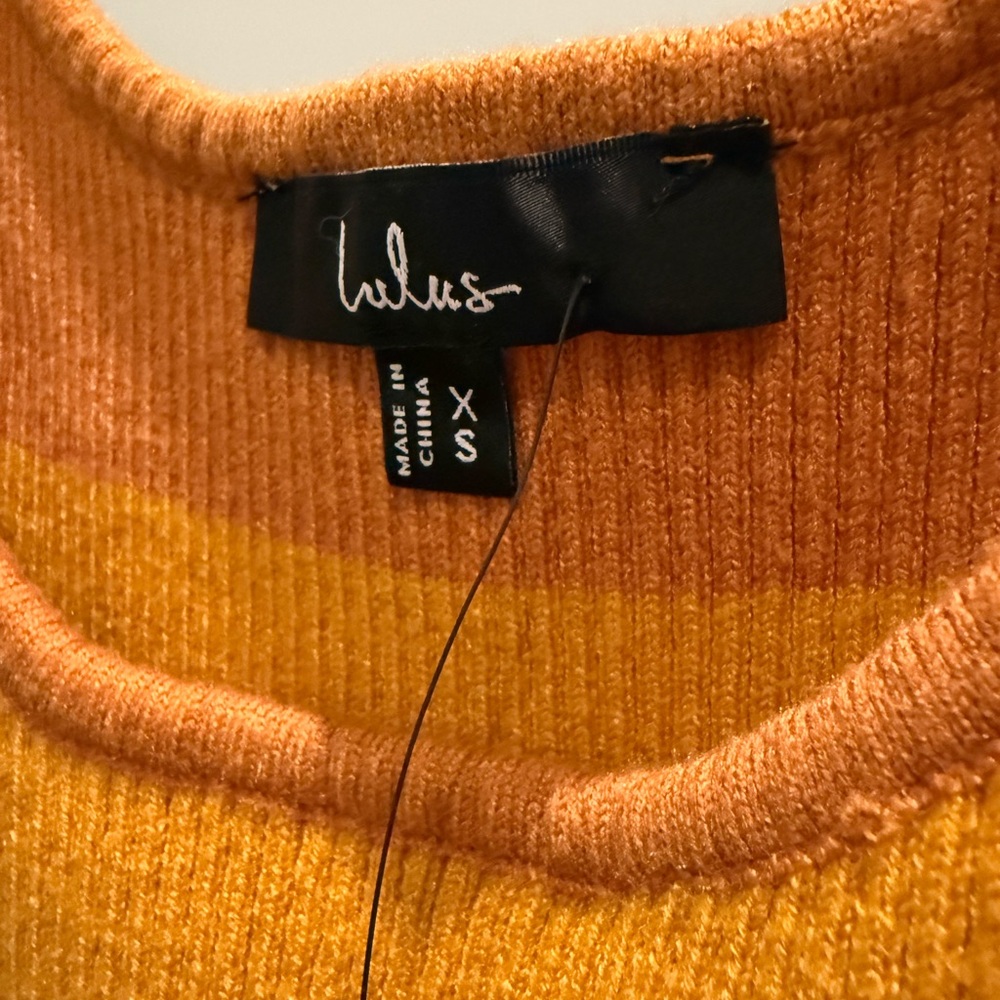 Lulus Delfi Yellow Color Block Fringe Sweater Midi Dress - Size XS NWT - Picture 6 of 8